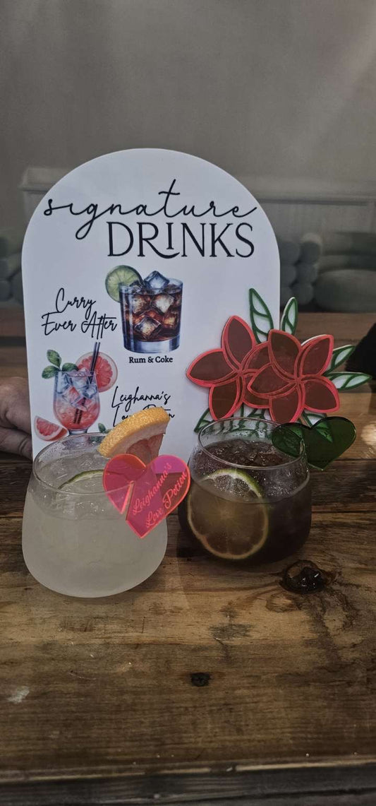 Plumeria Flowers Bar Menu and Signature Drinks Sign