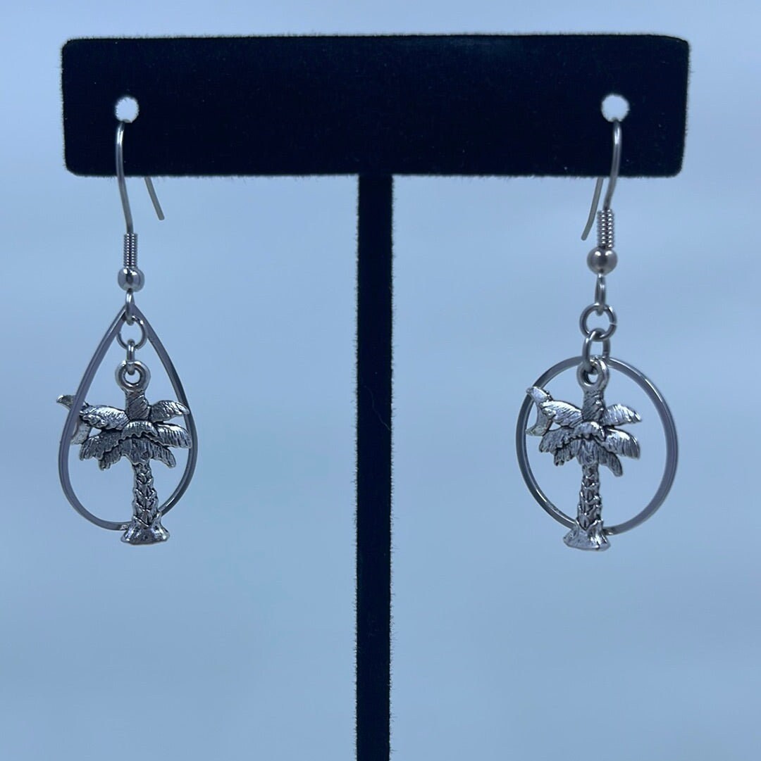 Palmetto Moon Earrings - silver tone