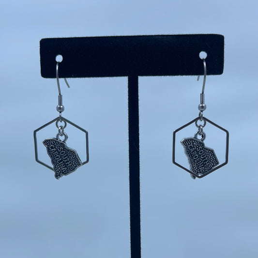 State of South Carolina Earrings - silver tone