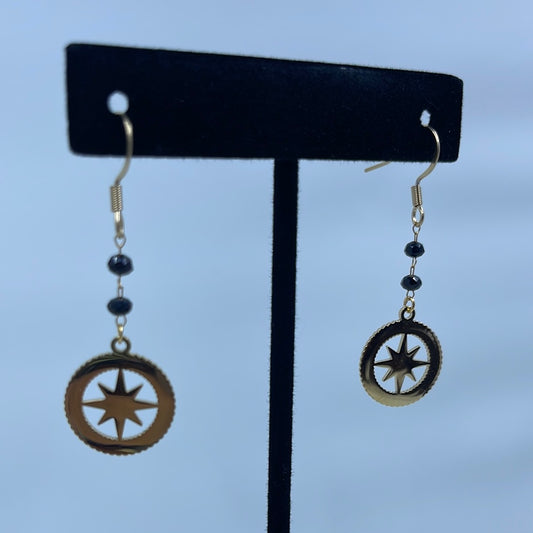 Compass Wanderer Gold Tone Earrings