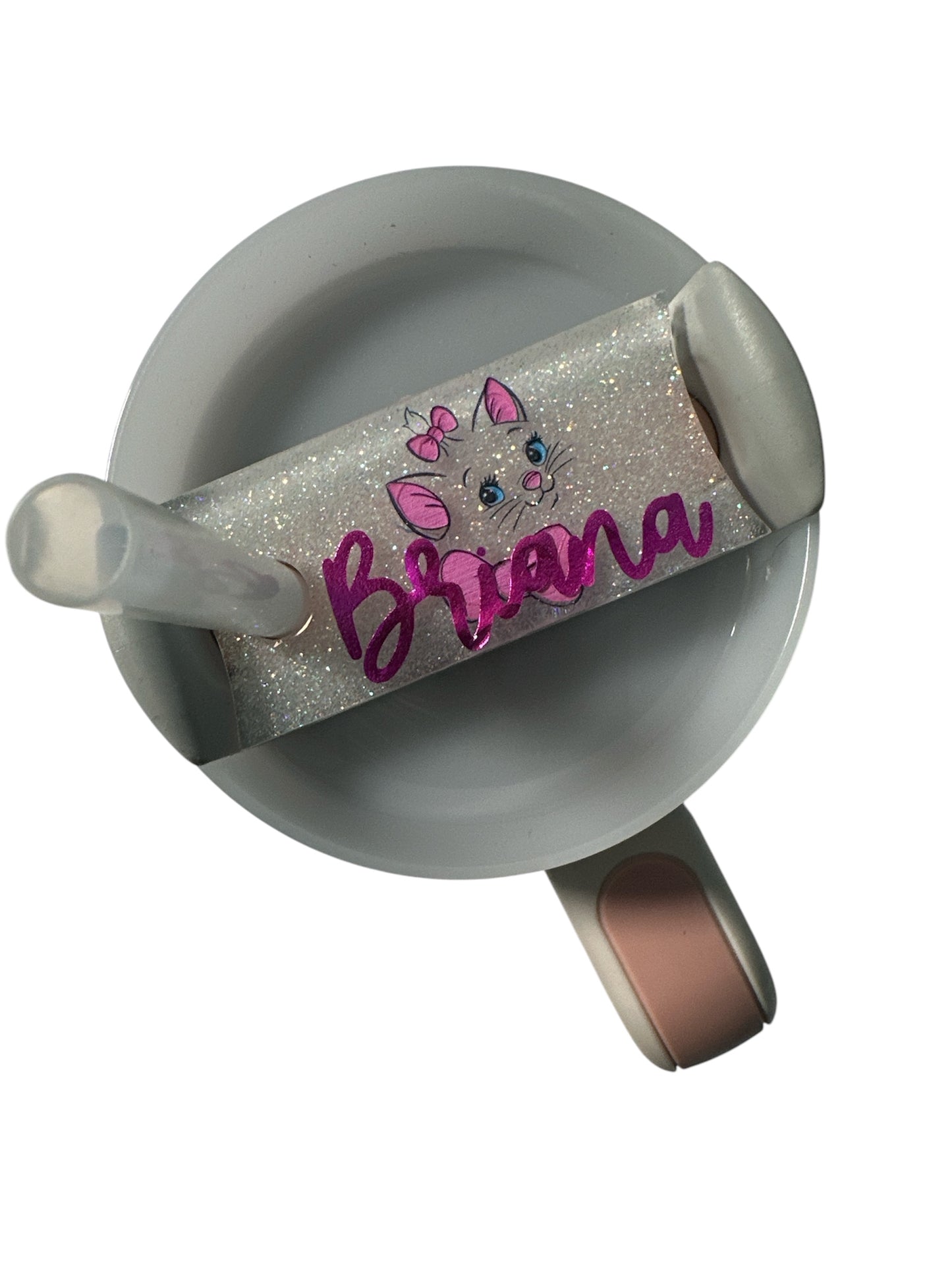 Custom Cat Personalized Simple Name Badge Tag for 2.0 Tumbler Topper slides on straw 40oz 30oz with engraved name on holographic resin clear acrylic