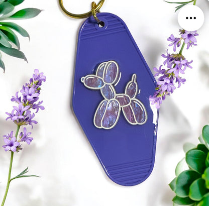 Custom Balloon Dog and Name Motel Keychain