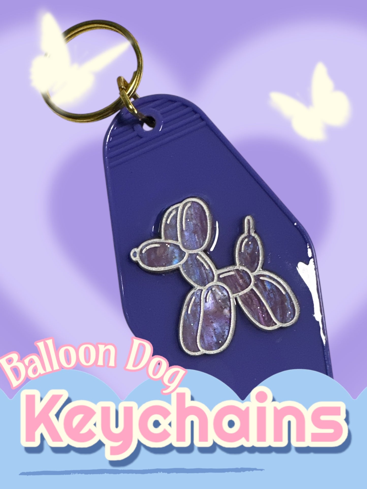 Custom Balloon Dog and Name Motel Keychain