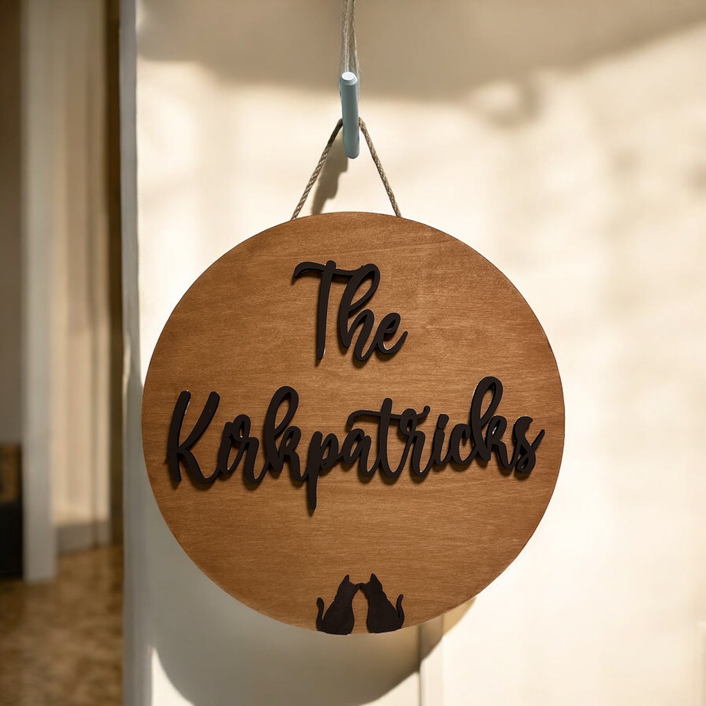 Round Door Sign Personalized - Raised Name Wood Round Board for Newlywed Couple Friends Wedding Gift