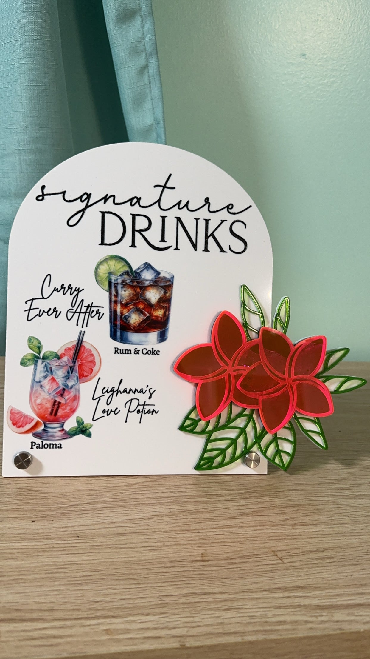Plumeria Flowers Bar Menu and Signature Drinks Sign