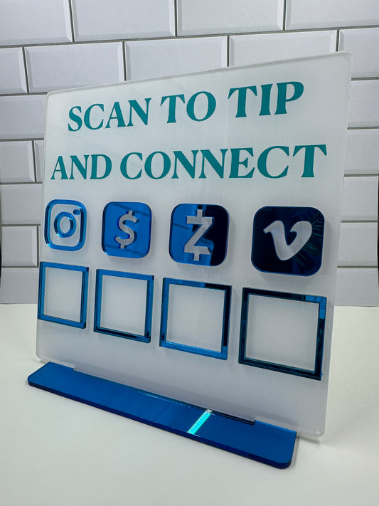 Custom Laser Engraved Business Stand - QR Code Sign - Scan to Tip and Connect