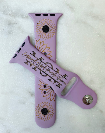 Sunflower Flower Print Watch Band custom personalized Mommy, Mama, Mom, Nana, gift watch band 38 40 41 42 45 mm