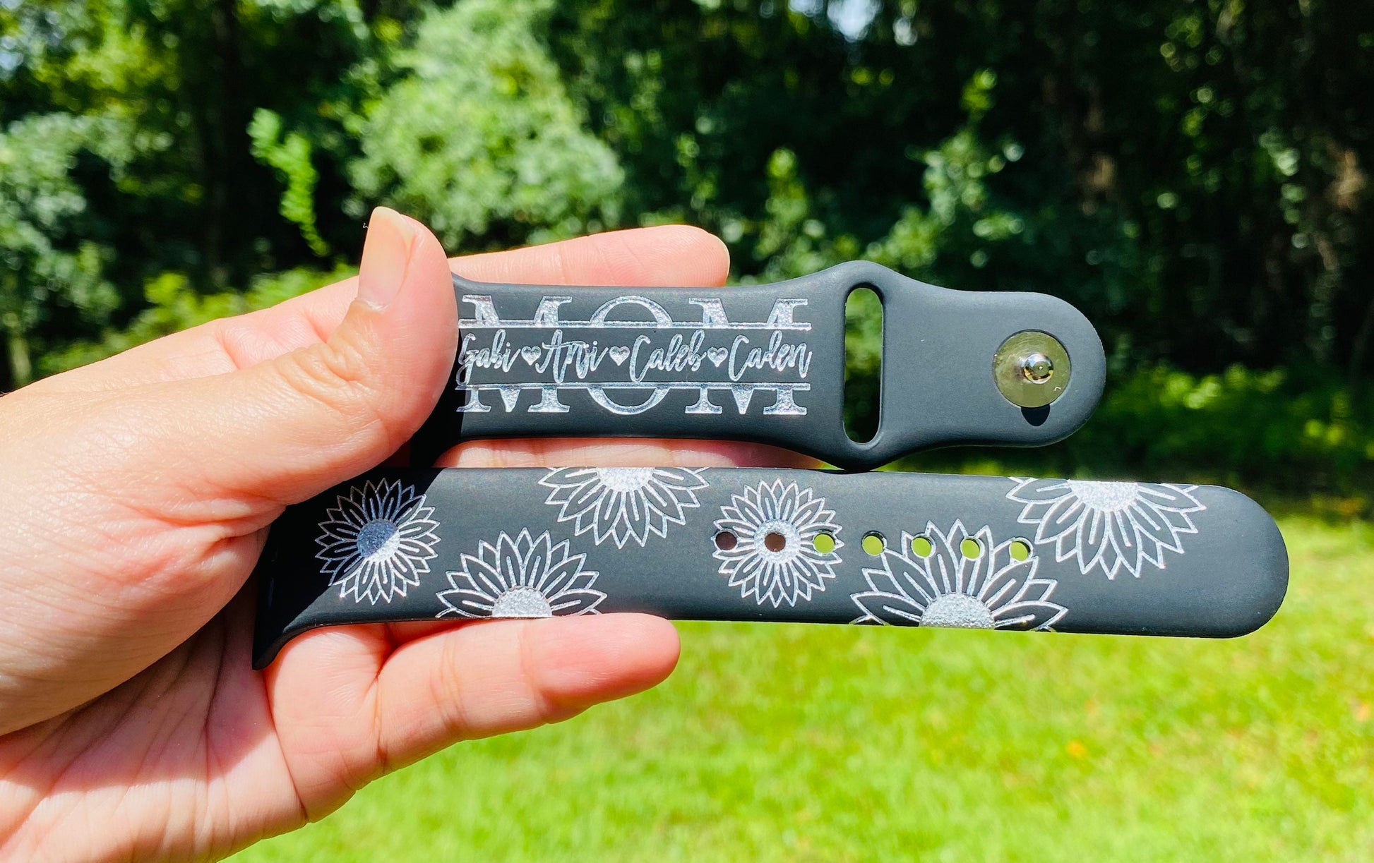 Sunflower Flower Print Watch Band custom personalized Mommy, Mama, Mom, Nana, gift watch band 38 40 41 42 45 mm