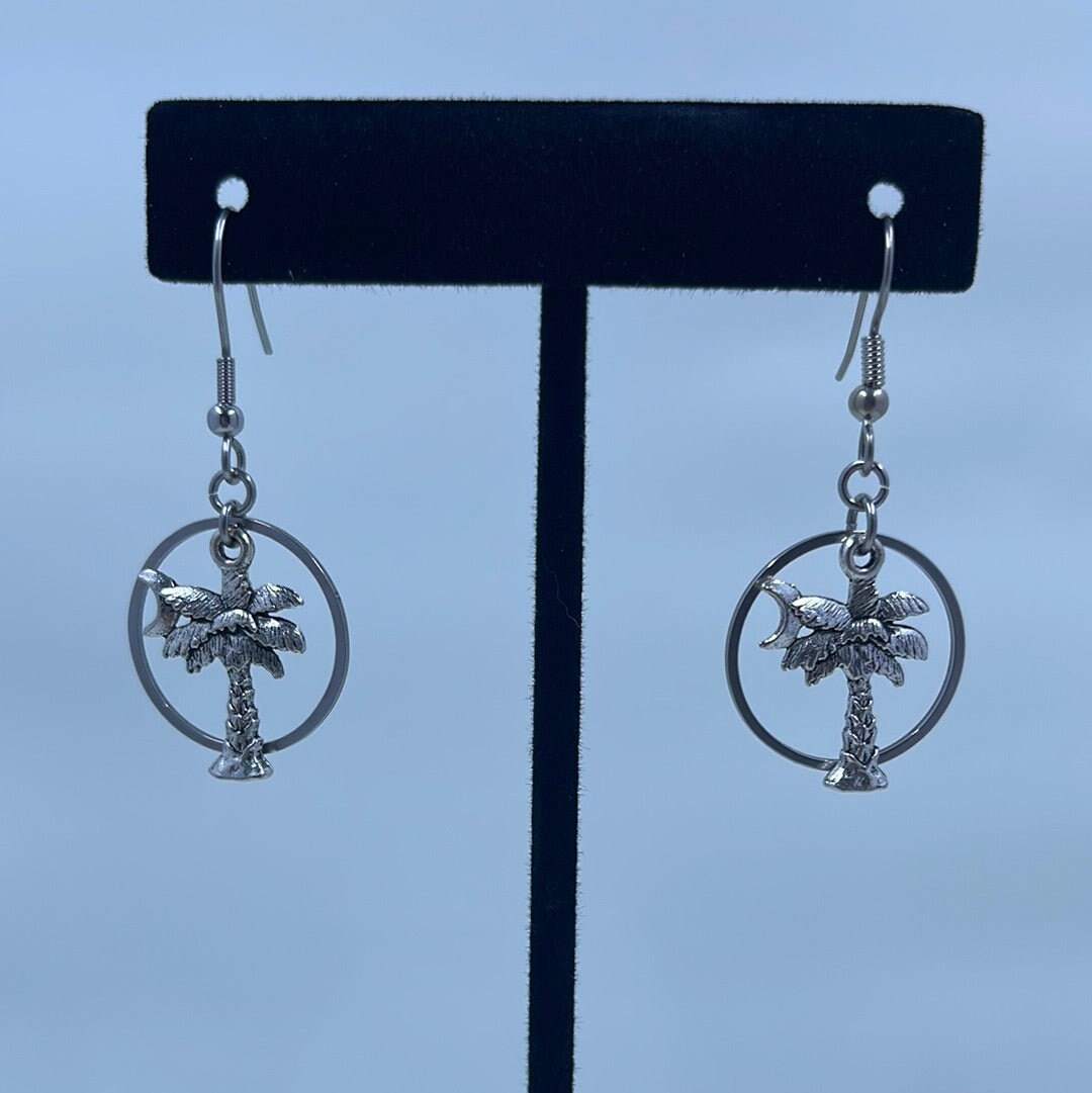 Palmetto Moon Earrings - silver tone