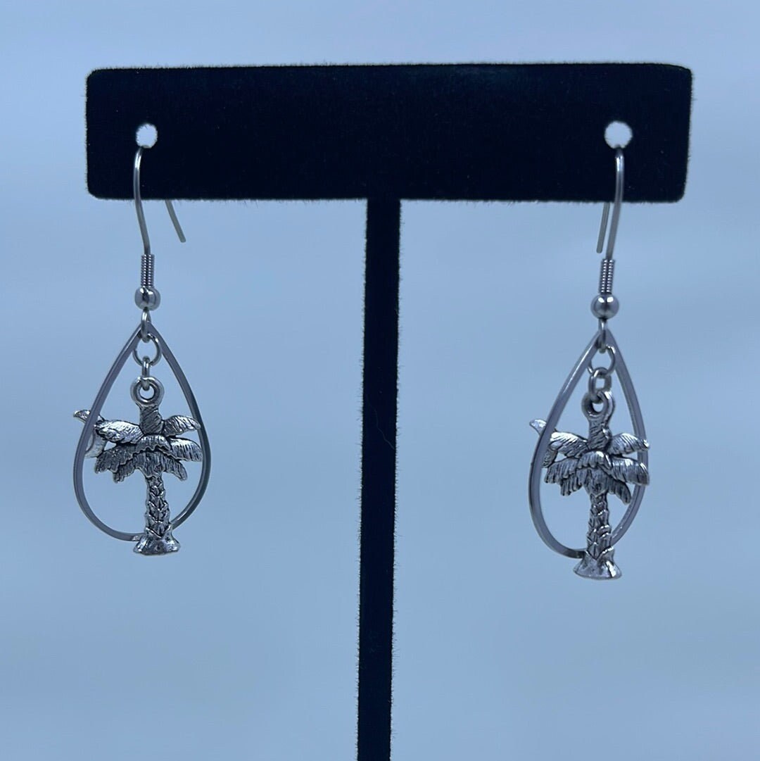 Palmetto Moon Earrings - silver tone