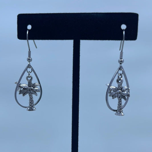 Palmetto Moon Earrings - silver tone