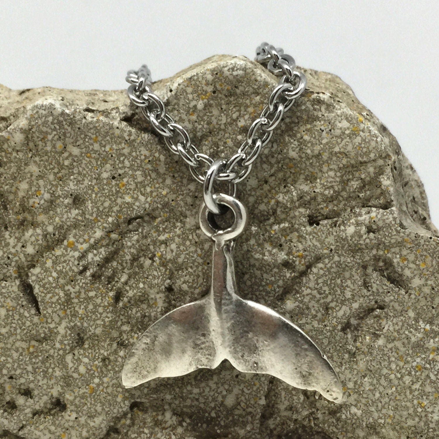 Whale tail save the whales charm necklace stainless steel sterling silver chain lead nickel free hypoallergenic