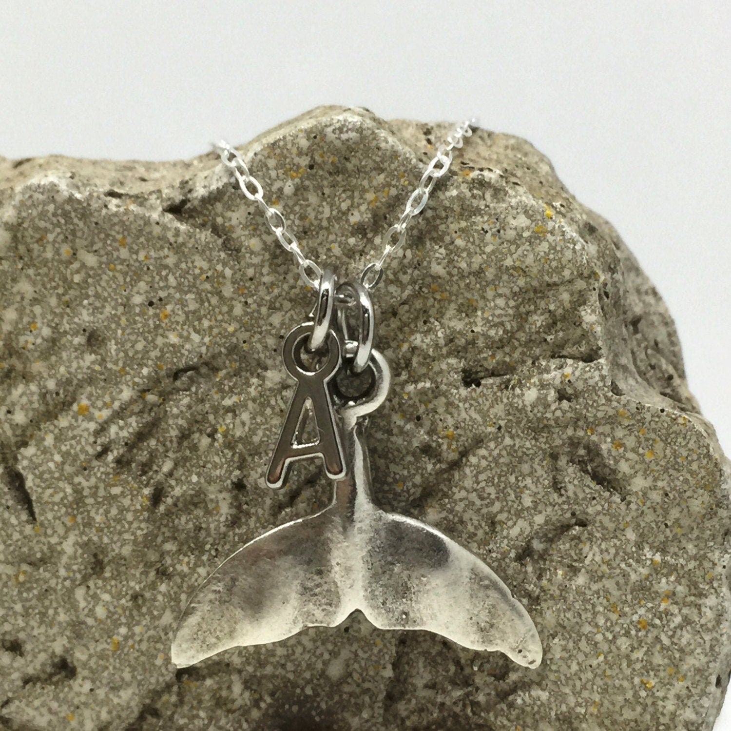 Whale tail save the whales charm necklace stainless steel sterling silver chain lead nickel free hypoallergenic