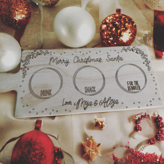 Simple Personalized Santa Tray - Milk, Cookies, and Reindeer Snacks Charcuterie Board