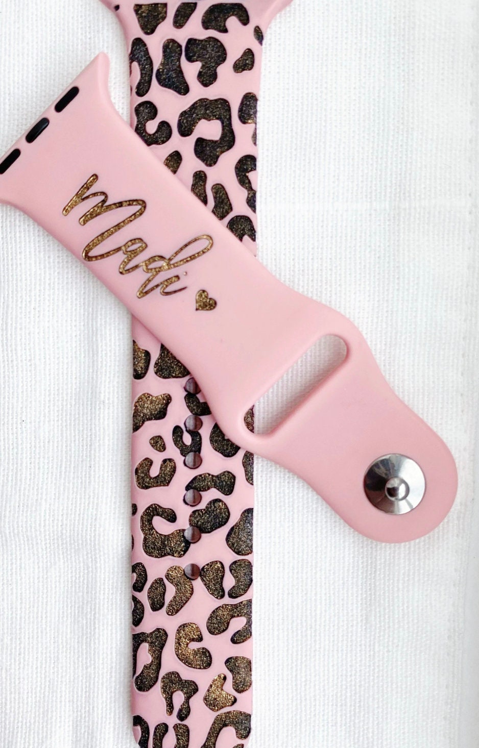 Name band animal print Engraved custom name watch bands, Leopard cheetah print, gift idea, Apple Watch 38 40 41 42 45 49 mm