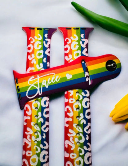 Name band animal print Engraved custom name watch bands, Leopard cheetah print, gift idea, Apple Watch 38 40 41 42 45 49 mm