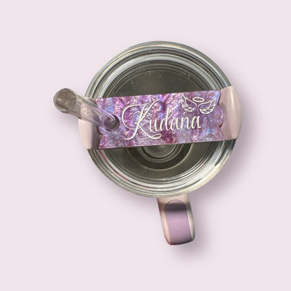 Custom Personalized Simple Name Badge Tag for 2.0 Tumbler Topper slides on straw 40oz 30oz with engraved name on purple marble acrylic