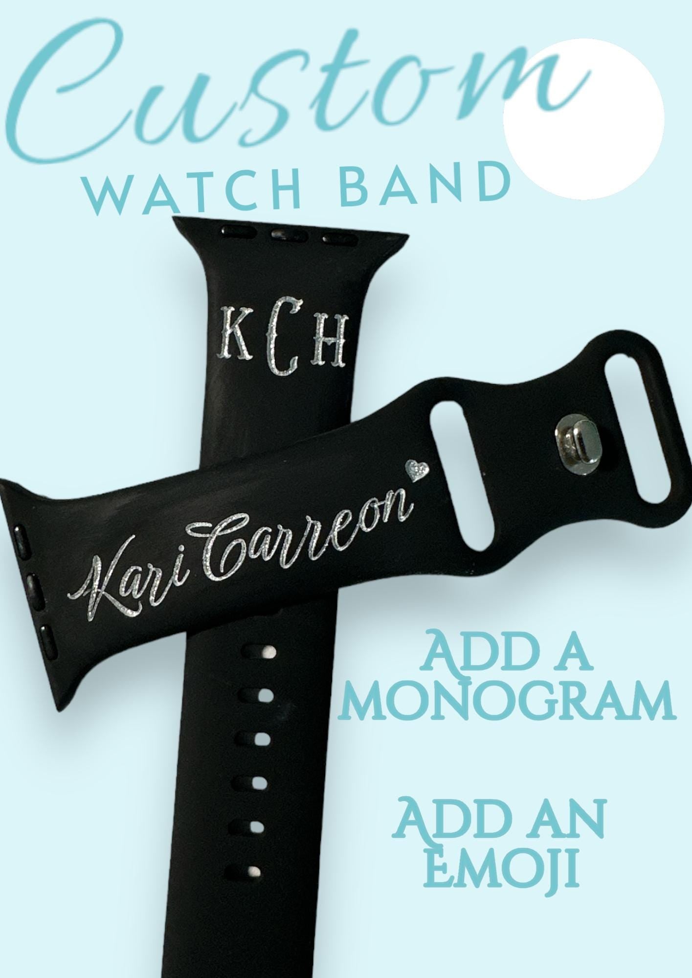 Personalized Custom Watch Band | monogram or emoji | laser engraved gift apple watch band 38 40 41 42 44 45 46 49 mm ultra