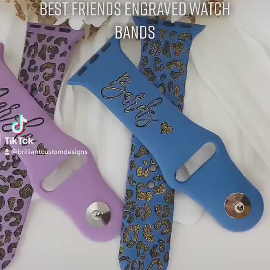 Name band animal print Engraved custom name watch bands, Leopard cheetah print, gift idea, Apple Watch 38 40 41 42 45 mm