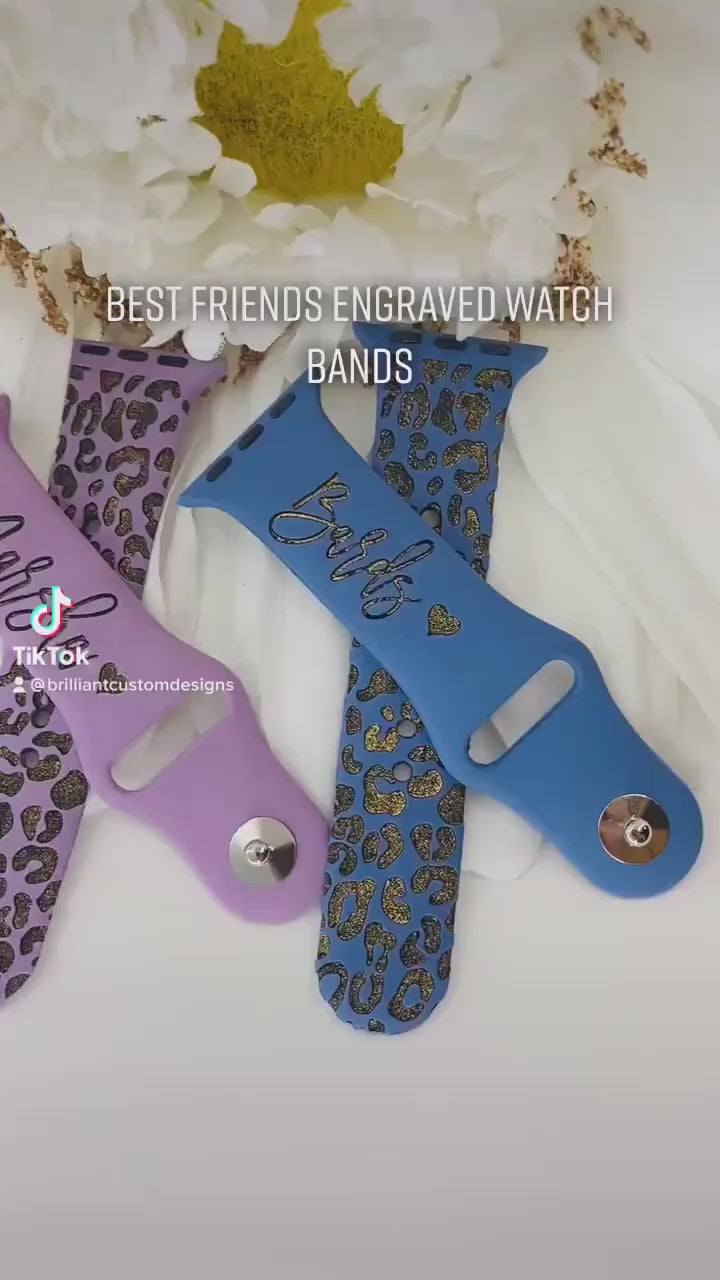 Name band animal print Engraved custom name watch bands, Leopard cheetah print, gift idea, Apple Watch 38 40 41 42 45 mm