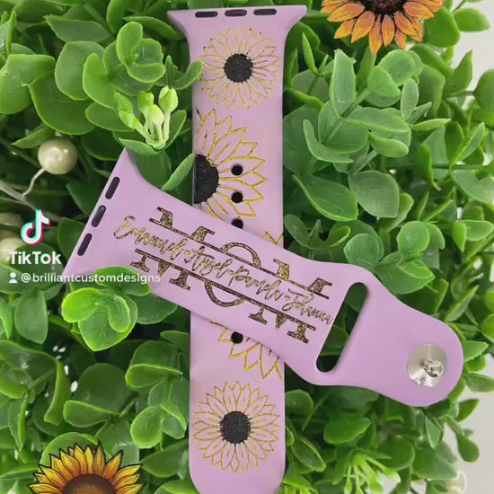 Sunflower Print Watch Band Flower Print custom laser engraved watch band Mommy, Mama, Mom, Nana, gift watch band 38 40 41 42 45 mm