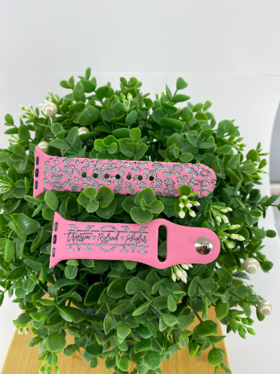 Cheetah Snow Leopard print custom laser engraved watch band Mommy, Mama, Mom, Nana, gift watch band