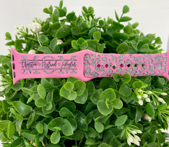 Cheetah Snow Leopard print custom laser engraved watch band Mommy, Mama, Mom, Nana, gift watch band