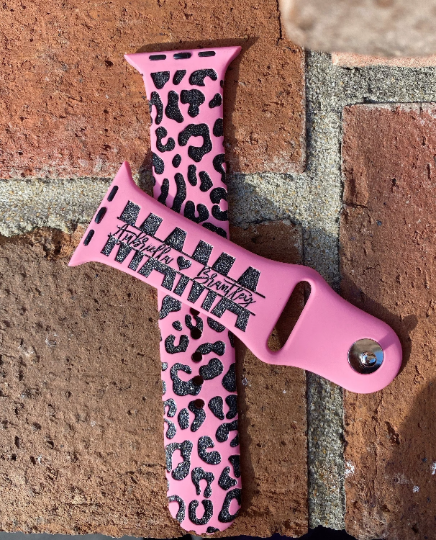 Cheetah Snow Leopard print custom laser engraved watch band Mommy, Mama, Mom, Nana, gift watch band