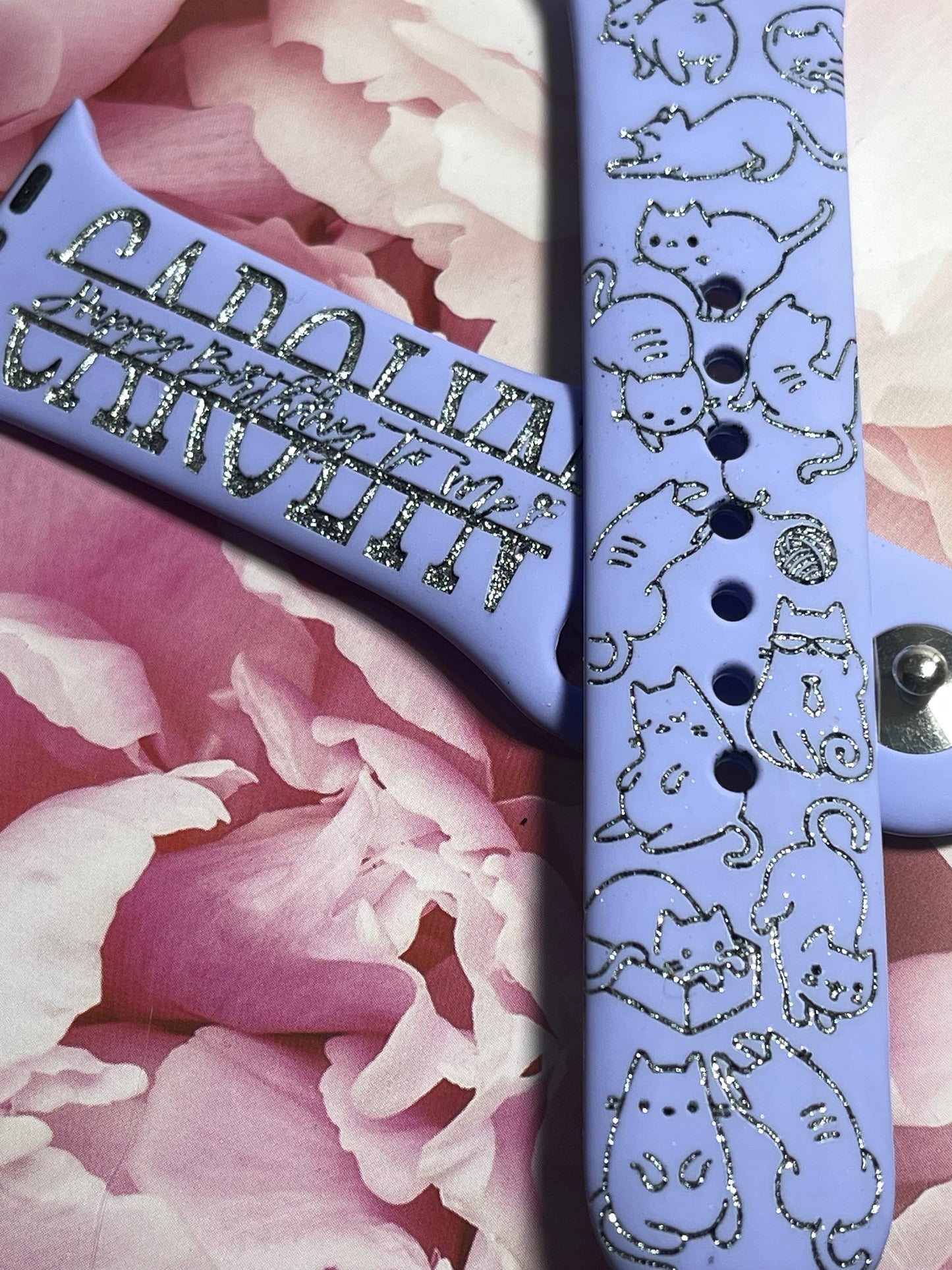 Cat Watch Band Engraved custom name watch bands, cat kitty kitten print, gift idea, Apple Watch 38 40 41 42 45 mm