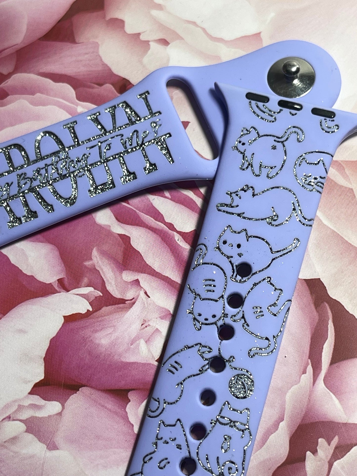 Cat Watch Band Engraved custom name watch bands, cat kitty kitten print, gift idea, Apple Watch 38 40 41 42 45 mm