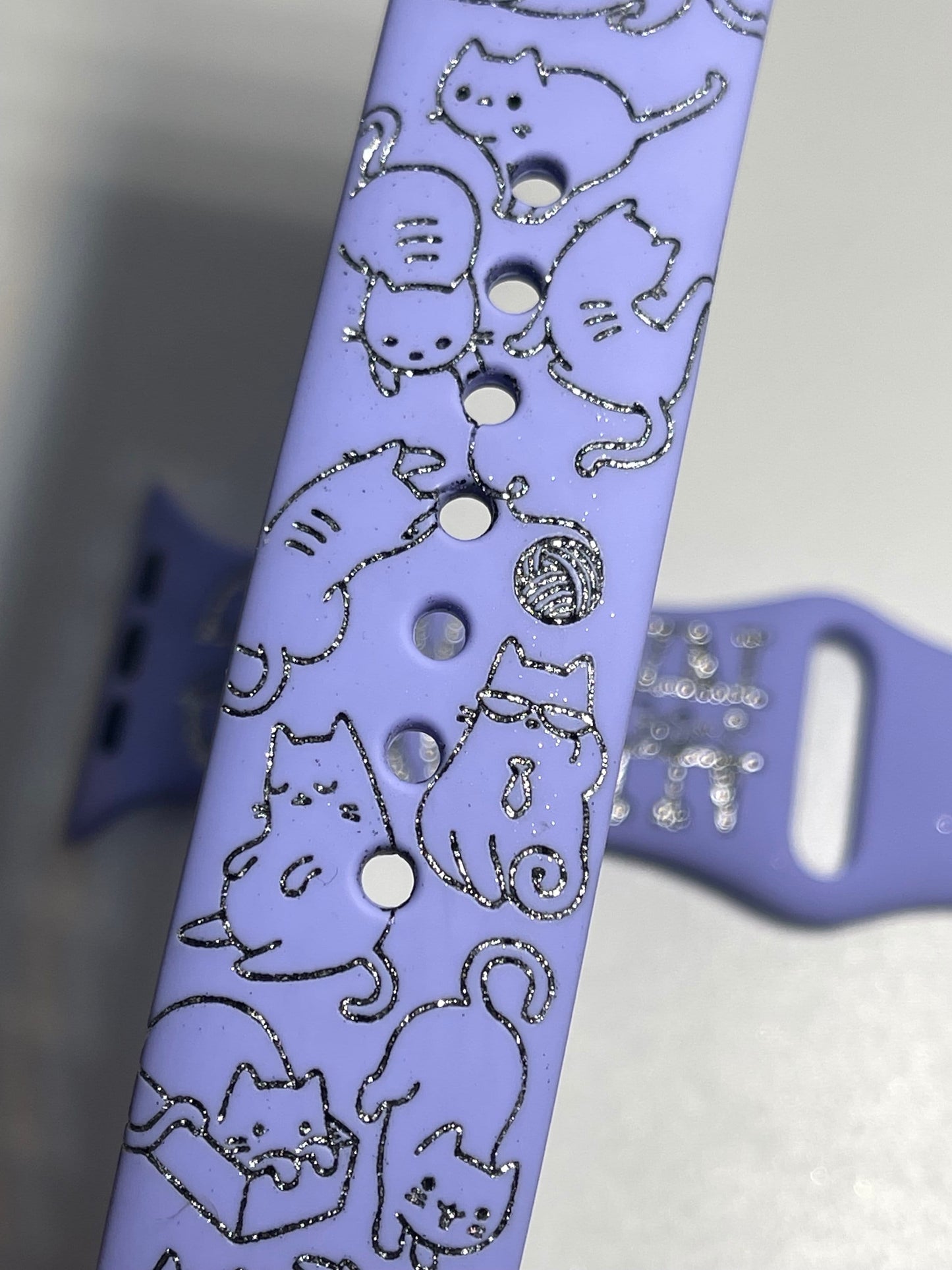 Cat Watch Band Engraved custom name watch bands, cat kitty kitten print, gift idea, Apple Watch 38 40 41 42 45 mm