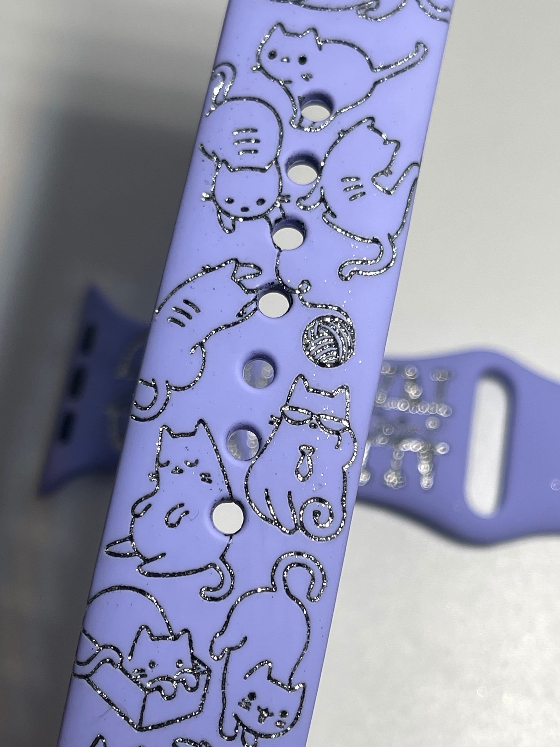 Cat Watch Band Engraved custom name watch bands, cat kitty kitten print, gift idea, Apple Watch 38 40 41 42 45 mm