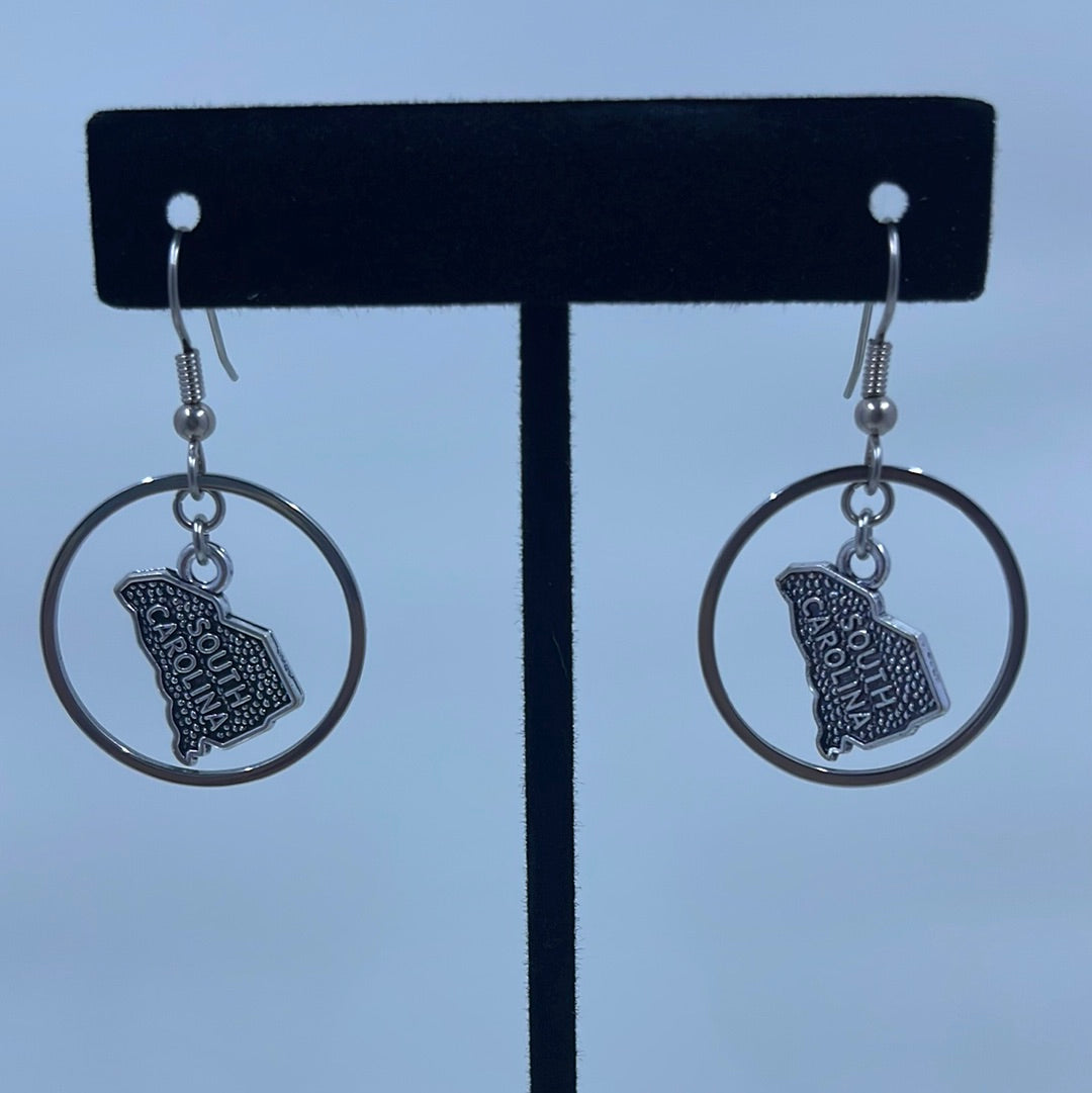 State of South Carolina Earrings - silver tone