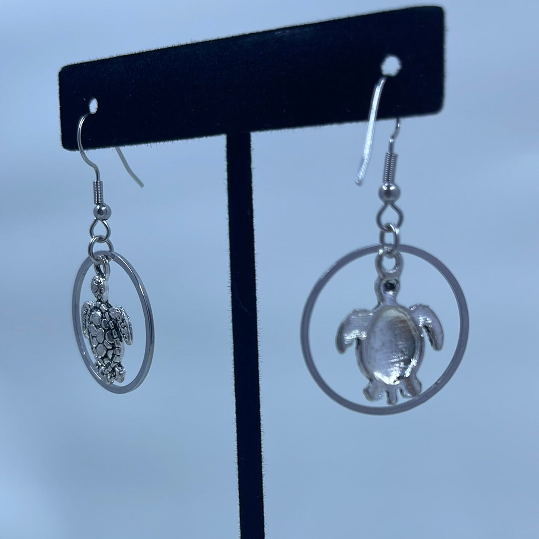 Turtle Earrings - silver tone