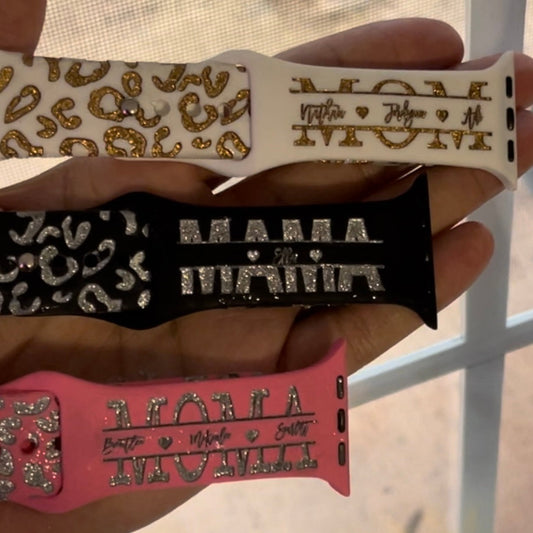 Cheetah Snow Leopard print custom laser engraved watch band Mommy, Mama, Mom, Nana, gift watch band