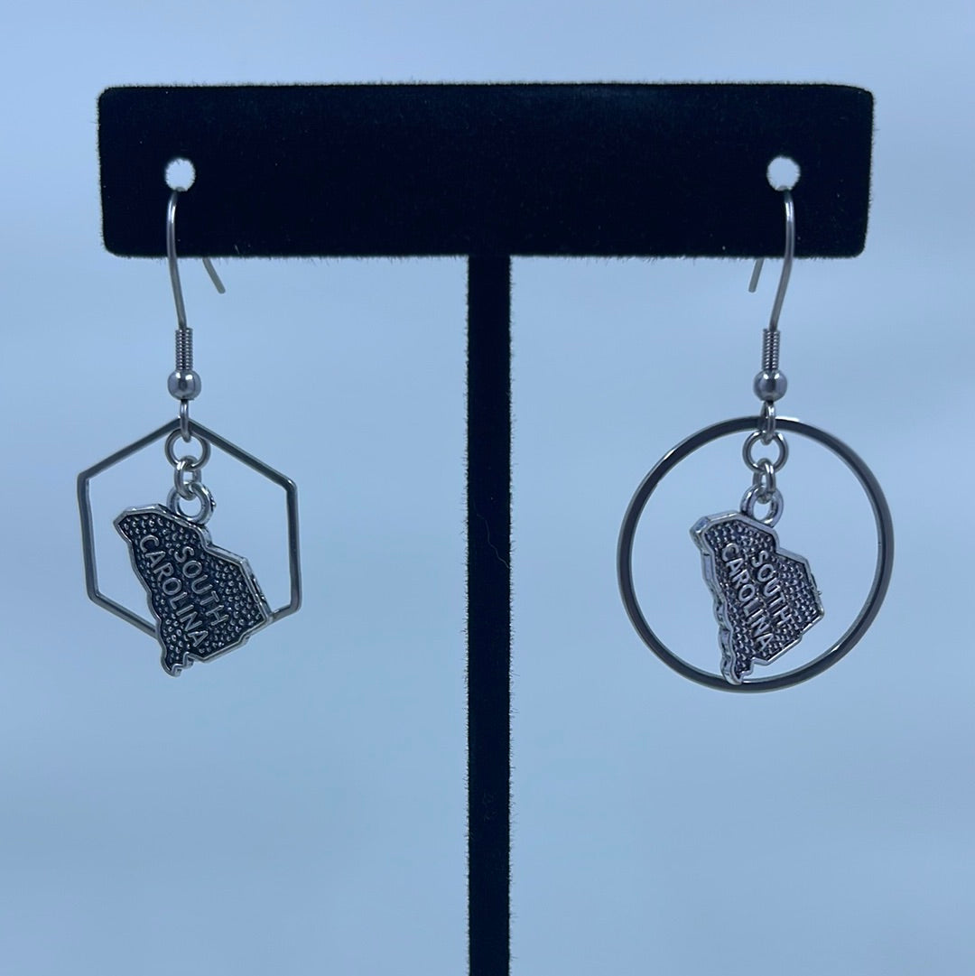 State of South Carolina Earrings - silver tone