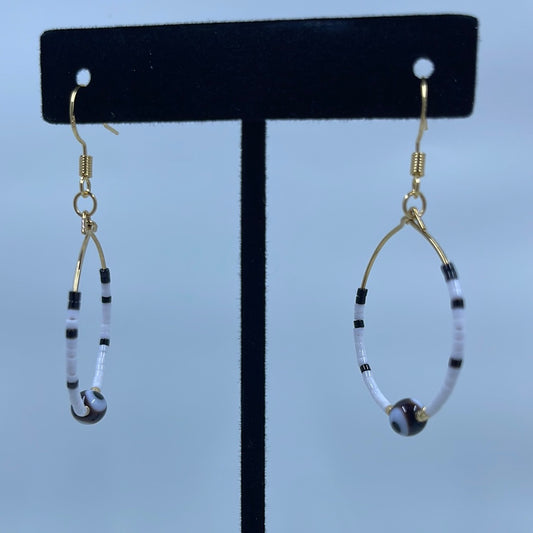 Black and White with Evil Eye Bead Hoop Earrings