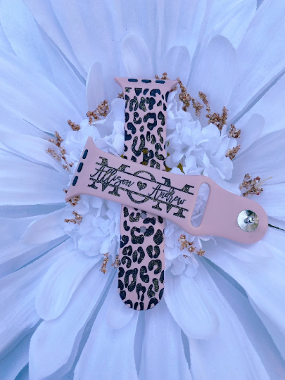 Cheetah Snow Leopard print custom laser engraved watch band Mommy, Mama, Mom, Nana, gift watch band